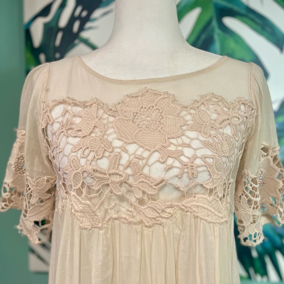 🍑☺️Anthropologie Holding Horses Soft Peach Mesh Detail Babydoll Dress🧡💌 - Picture 9 of 13